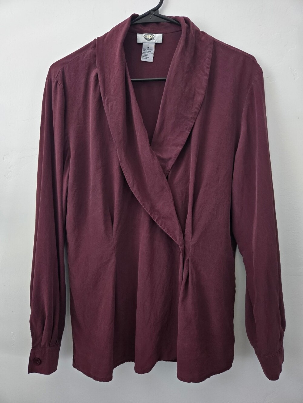 Silks vintage 100% silk blazer blouse. Color maroon. Size Medium.